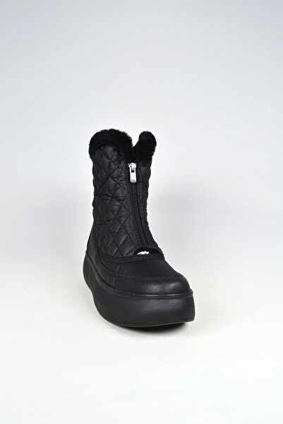 BUZFİX Siyah Önden Fermuarlı Içi Kürklü Su Geçirmez Kapitone Kadın Kar Botu