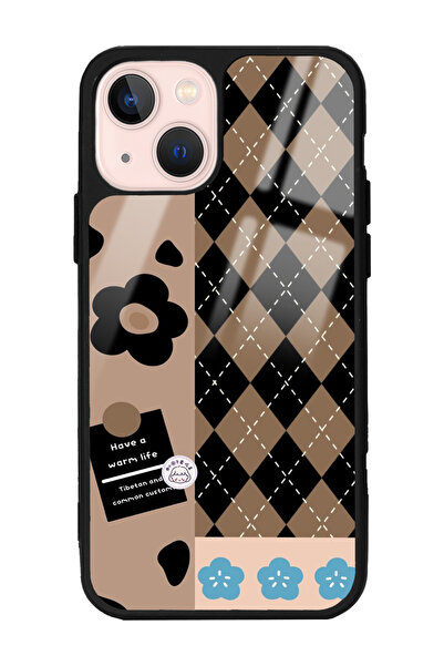Spoyi iPhone 13 Ekose Draw Tasarımlı Glossy Telefon Kılıfı