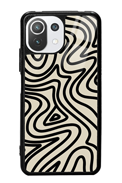 Spoyi Xiaomi Mi 11 Lite Bej Geometrik Tasarımlı Glossy Telefon Kılıfı