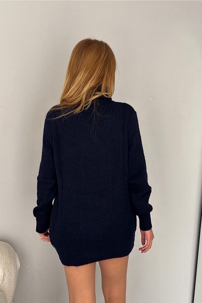 FEMELLE Pulover tunică de damă, albastru bleumarin, mărime standard, cu gât roscat Fisherman Basic Tricotaj largi