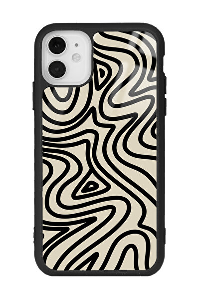 Spoyi iPhone 11 Bej Geometrik Tasarımlı Glossy Telefon Kılıfı