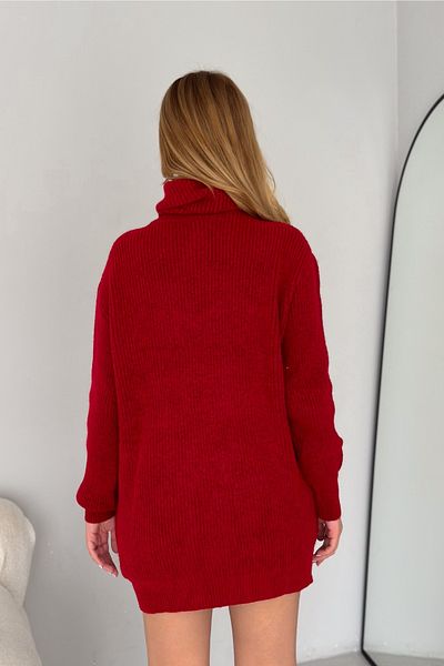 FEMELLE Women's Claret Red Standard Size Turtleneck Fisherman Basic Loose Knitwear Tunic Sweater