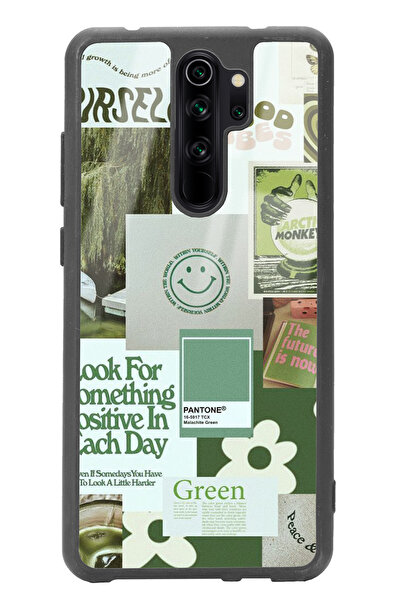 Spoyi Xiaomi Redmi Note 8 Pro Green Sticker Tasarımlı Glossy Telefon Kılıfı