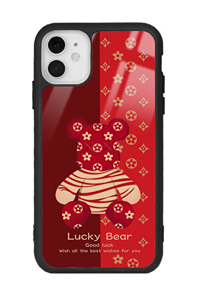 Spoyi iPhone 11 Red Lucky Bear Tasarımlı Glossy Telefon Kılıfı