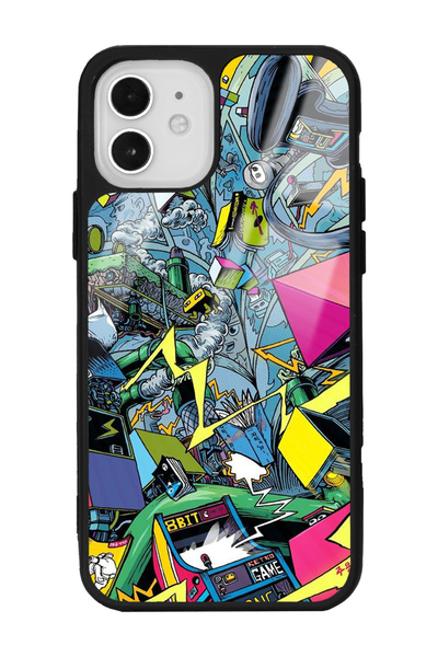 Spoyi iPhone 12 Retro Machine Tasarımlı Glossy Telefon Kılıfı