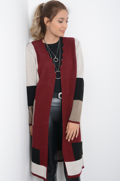 AVORWE Color Blogged Oțel tricotat guler scară tricotaje lungi cardigan
