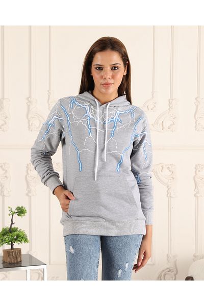 ESPOİRPLUS GRAY COLOR LIGHTNING PRINTED UNISEX SWEATSHIRT
