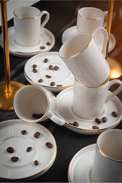 Kitchen Life 12-Piece 6-Person Gold Gilded Coffee Cup Set - Coffee Cup Set