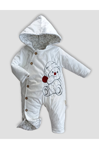 Bebezade UNISEX WINTER FLOPY VELVET JUMPSUIT - 100% Teddy Bear Patterned Cotton Lining, Patterned Embroidered Baby Jumpsuit