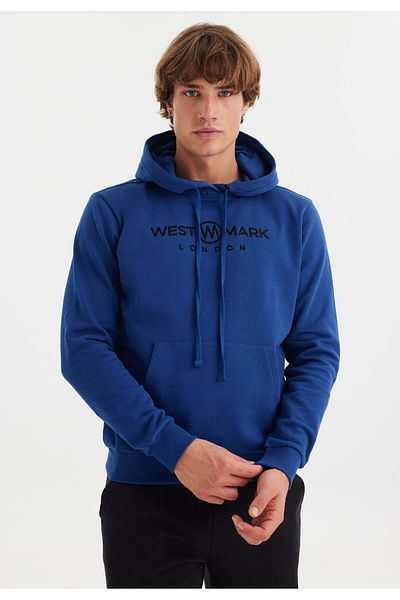 WESTMARK LONDON Ανδρικό φούτερ με κουκούλα με μπλε στάμπα και τσέπη από βαμβακερή κανονική εφαρμογή