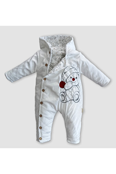 Bebezade UNISEX WINTER FLOPY VELVET JUMPSUIT - 100% Teddy Bear Patterned Cotton Lining, Patterned Embroidered Baby Jumpsuit