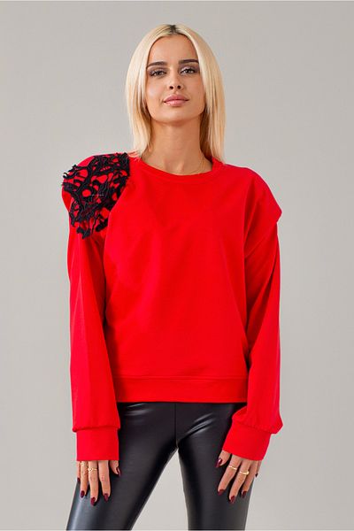 Bold & Young Hanorac din bumbac pieptănat, din țesătură tricotată, cu aplicații, căptușit, de culoare roșie