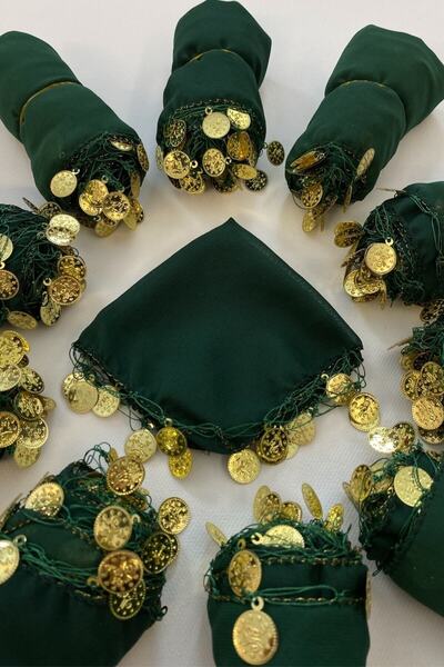 ZEYMERADE Yeşil Şifon Gelin Damat Nedime Halay Mendili, Söz Nişan Düğün Kına ...