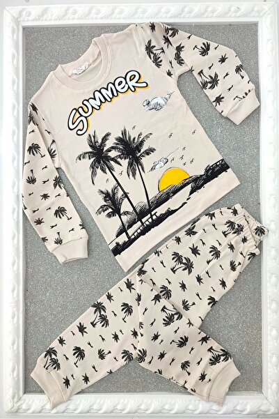 dubi baby Unisex bež dečiji dvodelni pamučni pidžama set sa letnjim tekstom i...