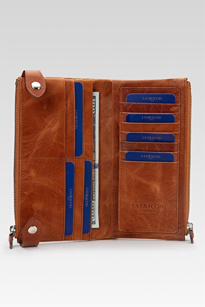 La La'Graccio Paris Lagraccio Chaıs Black Genuine Leather Wallet with Hand Holder and Phone Chamber