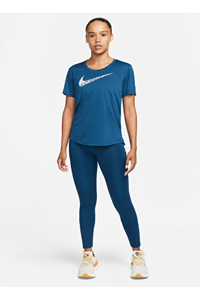 Nike تي شيرت نسائي أزرق برقبة دائرية DM7777-477 W NK SWOOSH RUN SS TOP