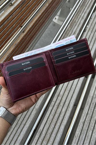 BAYDERİ Genuine Leather Crazy Claret Red Men's Wallet