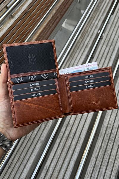 BAYDERİ Genuine Leather Crazy Hazelnut Men's Wallet