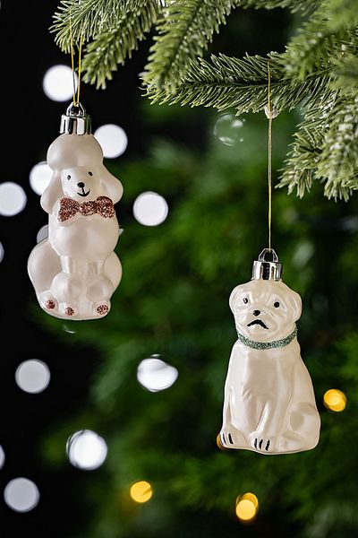 Karaca Home New Year New Year White Puppies Tree Ornament Set 4 Pieces