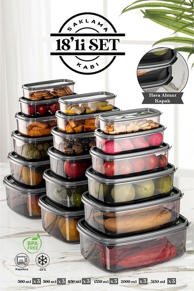 Meleni Home Set of 18 Rectangular Sweet Storage Container Set Platinum