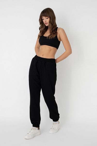 Ramior Pantaloni de jogger tricotați cu 3 fire pentru femei, cu talie și picioare elastice