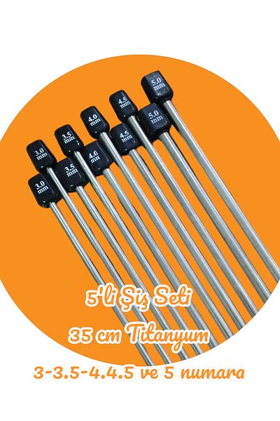 Masal Örgü Evi Sultan/yabalı Needle Box Set of 5 Titanium Knitting Needles 35 Cm 3-3,5-4-4,5-5 Number