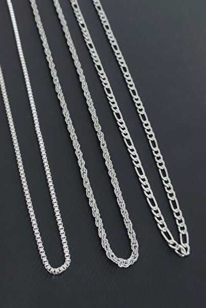 TREND COLLECTİON Gümüş Kaplama Arnavut, Arpa, Figaro Model 3'lü Kolye Set