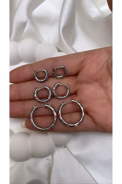 Accessories Set of 6 Silver Colored Steel Hoop Earrings
