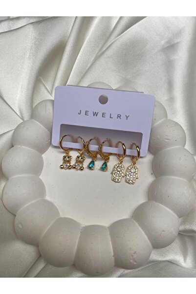 Accessories 6lı Set Çelik Gold Renk Fatma Annenin Eli Küpe