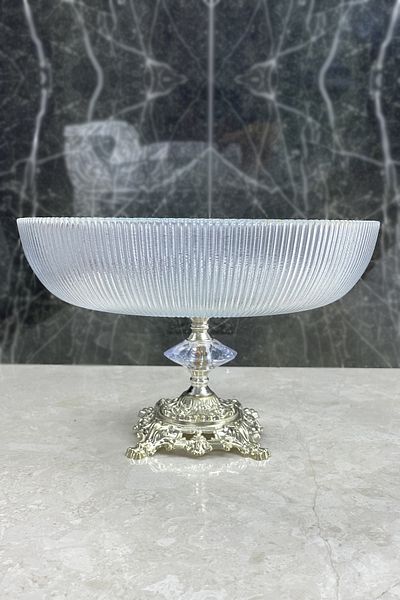 MAY HOME Silver Detailed Footed Serving Bowl & Salad Fruit Presentation Bowl