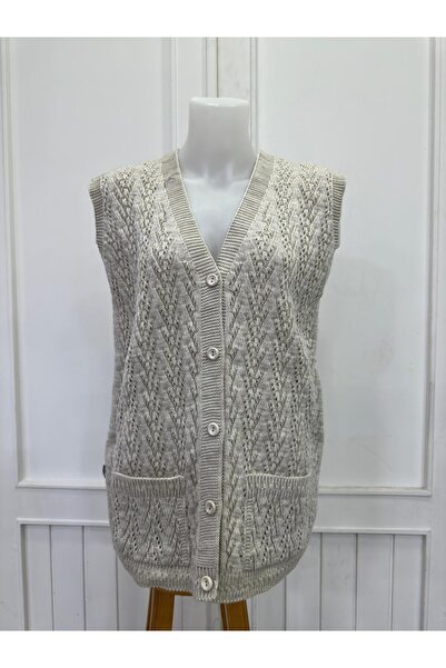 BARLAS Heptrend Kazayağı Model Kalın Örgü Cepli Triko Anne Yeleği