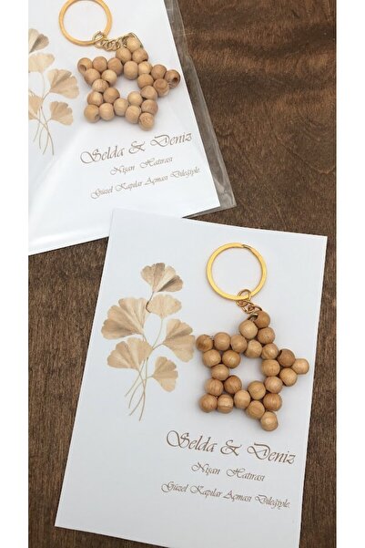 Masalsı Concept ahşap yıldız anahtarlık 15 adet kişiye özel kart tasarımı yen...