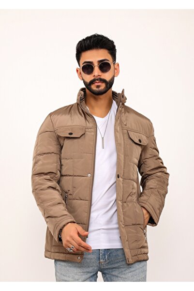 Gambocci Ανδρικό καπιτονέ παλτό με κανονική εφαρμογή σε μεγάλο καρό σχέδιο