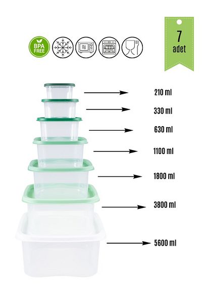 simplicity Set of 7 Rainbow Food and Food Storage Containers Square Suitable for Deepfreeze and Microwave Use