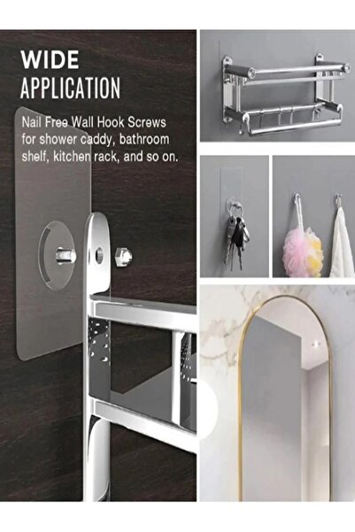 Hombak 2'li Set Süper Güçlü Kendinden Yapışkanlı Raf Çerçeve Tutucu Vidalı Kanca Askı