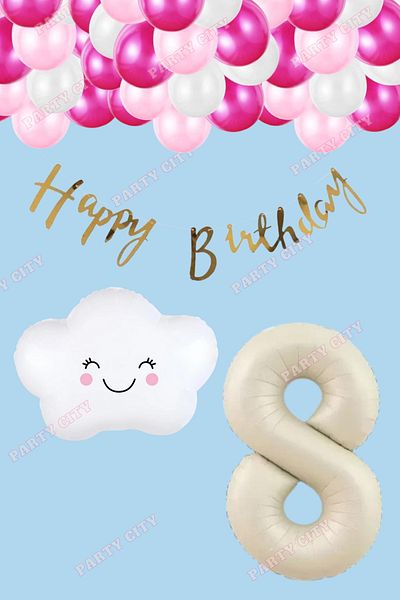 Party City Σετ γενεθλίων με θέμα το Cloud Age 8 Κρέμα Figure Balloon Concept
