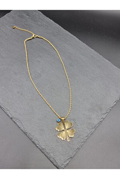EGY Takı ve Aksesuar Çelik Burgu Zincir Yonca Madalyon Kolye