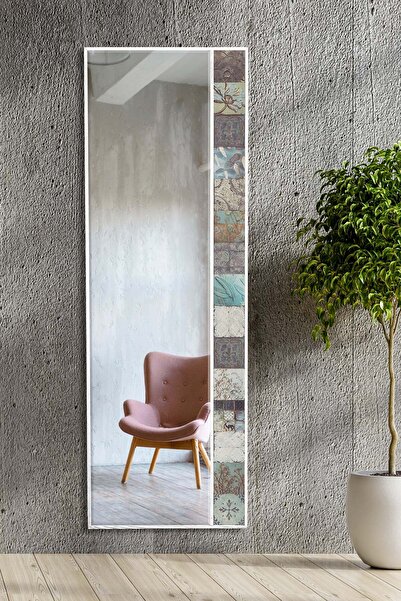 Resmo Alaska Doğal Ağaç 50x152 Cm Çerçeveli Antik Limra Taş Kaplı Salon Duvar Konsol Ofis Boy Aynası