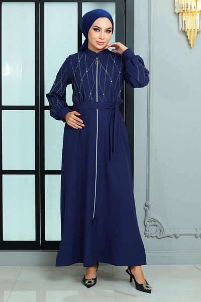 Modamihram Indigo Ferace - Stone Detailed, Model 19161