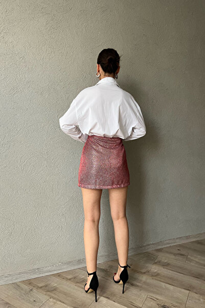Seda Yalçın Atelier Red Glittering Mini Skirt