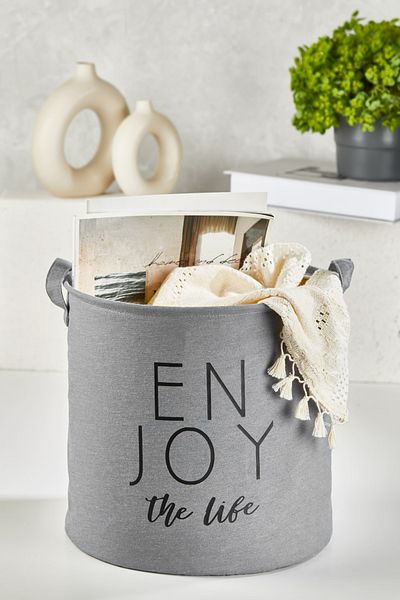 Serstil Large Cylinder Gray Basket - 30 x 31 cm