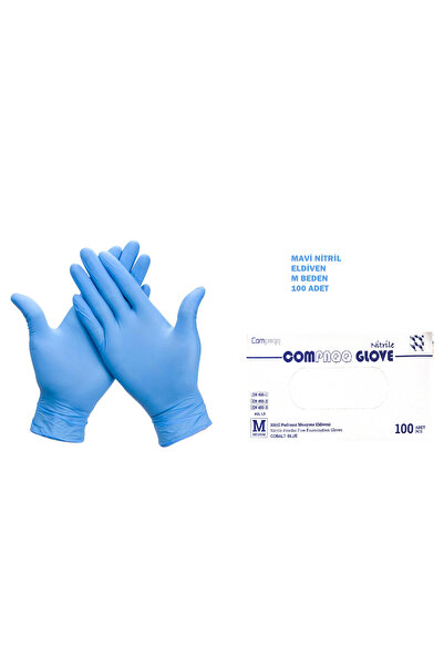 INTCO MEDICAL COMPAQQ Nitril Mavi Eldiven Medium (M) Beden Pudrasız 100'lü
