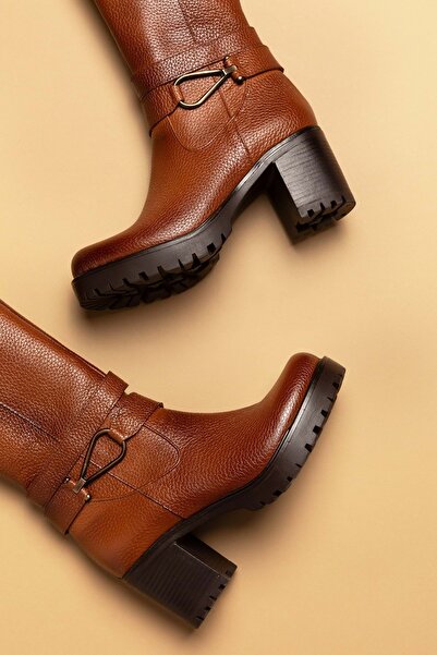 Gondol Hakiki Deri Orta Boy Topuklu Çizme Ell.4934