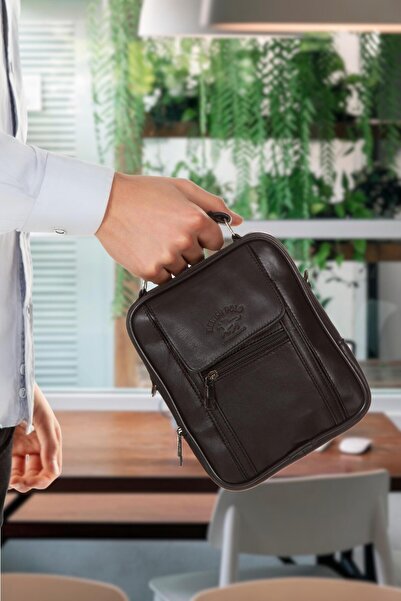 Adelina Bags حقيبة يد وكتف من الجلد الطبيعي للرجال مع حجرة للهاتف