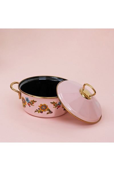 Glore Lorena Pink Enamel 18cm Pot with Lid
