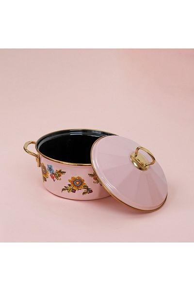 Glore Lorena Pink Enamel 20cm Pot with Lid