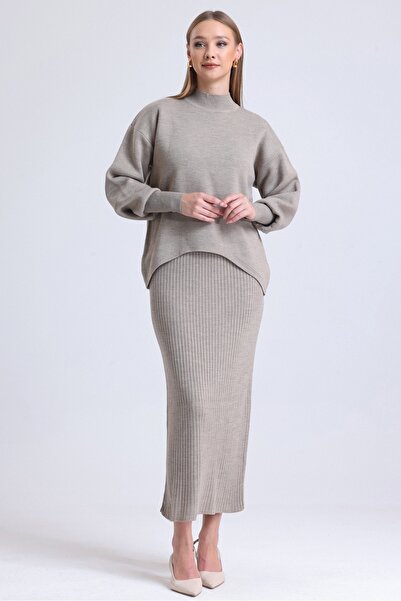MD trend Women's Stone Knitwear Fabric Dress Sweater Set