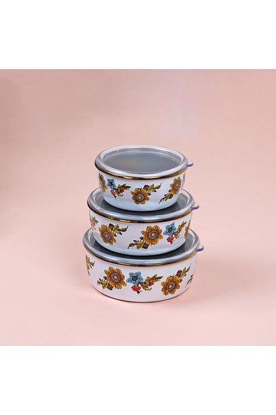 Glore Lorena White Enameled Vacuum Storage Container Set