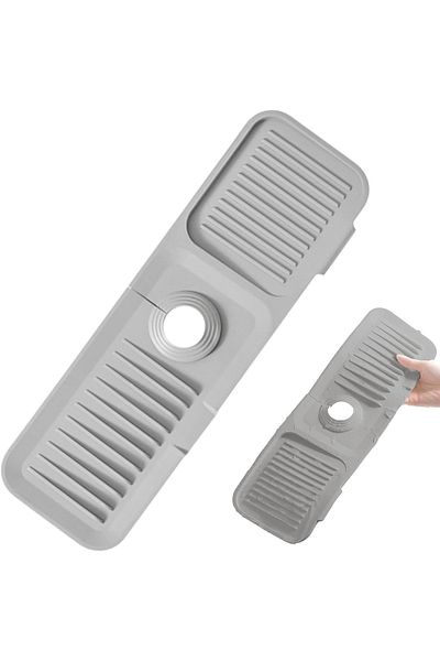 stilsenin34 Gray Water Holder Faucet Mat 37X14 cm Kitchen Bathroom Protector Faucet Sink Dish