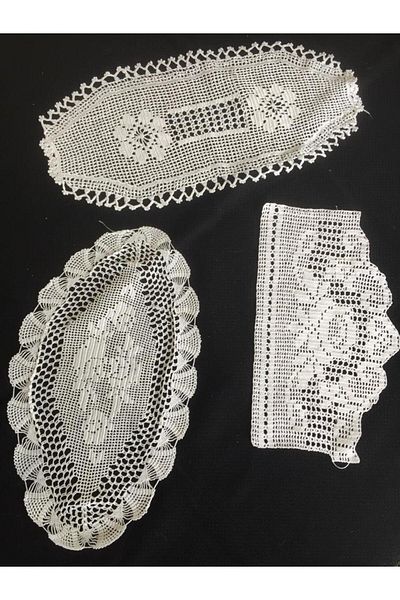 Papatyam Hand Knitted Crochet Embroidery 3 Pieces / Handcrafted Lace Lace Cover/